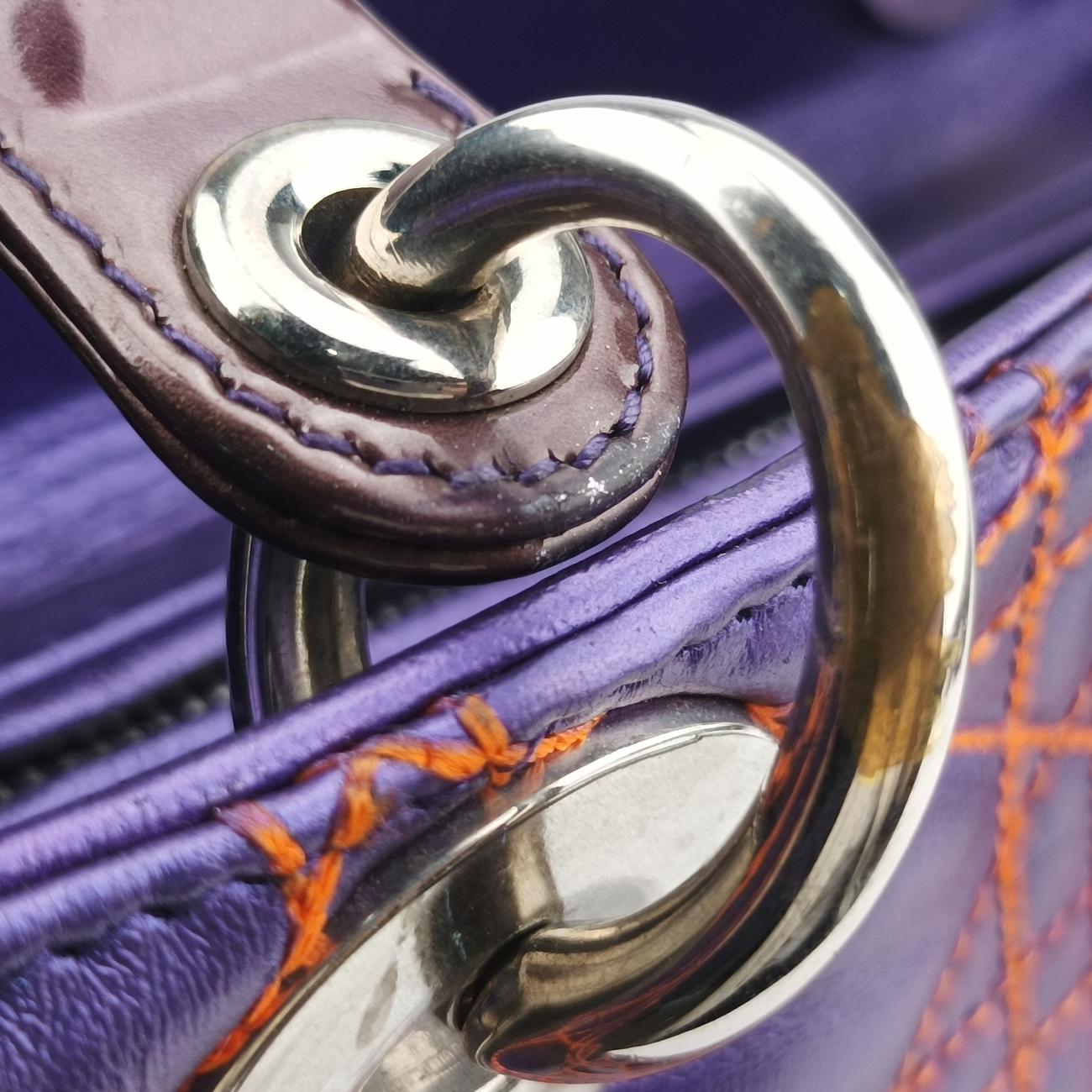 Pre-owned Christian Dior Lady Dior Purple x Orange x Brown Lambskin  shoulderbag | stylenewstar