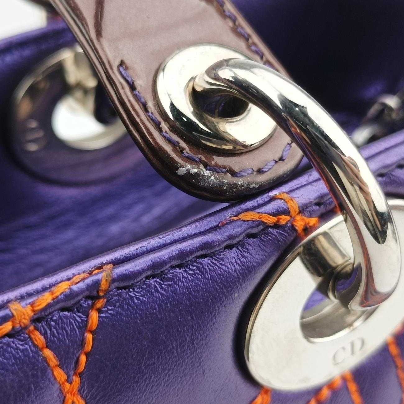 Pre-owned Christian Dior Lady Dior Purple x Orange x Brown Lambskin  shoulderbag | stylenewstar