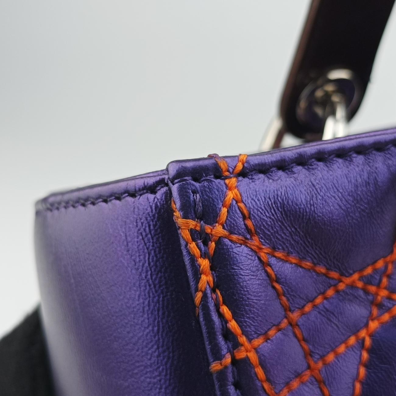Pre-owned Christian Dior Lady Dior Purple x Orange x Brown Lambskin  shoulderbag | stylenewstar
