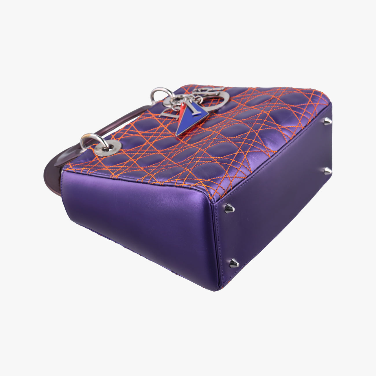 Pre-owned Christian Dior Lady Dior Purple x Orange x Brown Lambskin  shoulderbag | stylenewstar