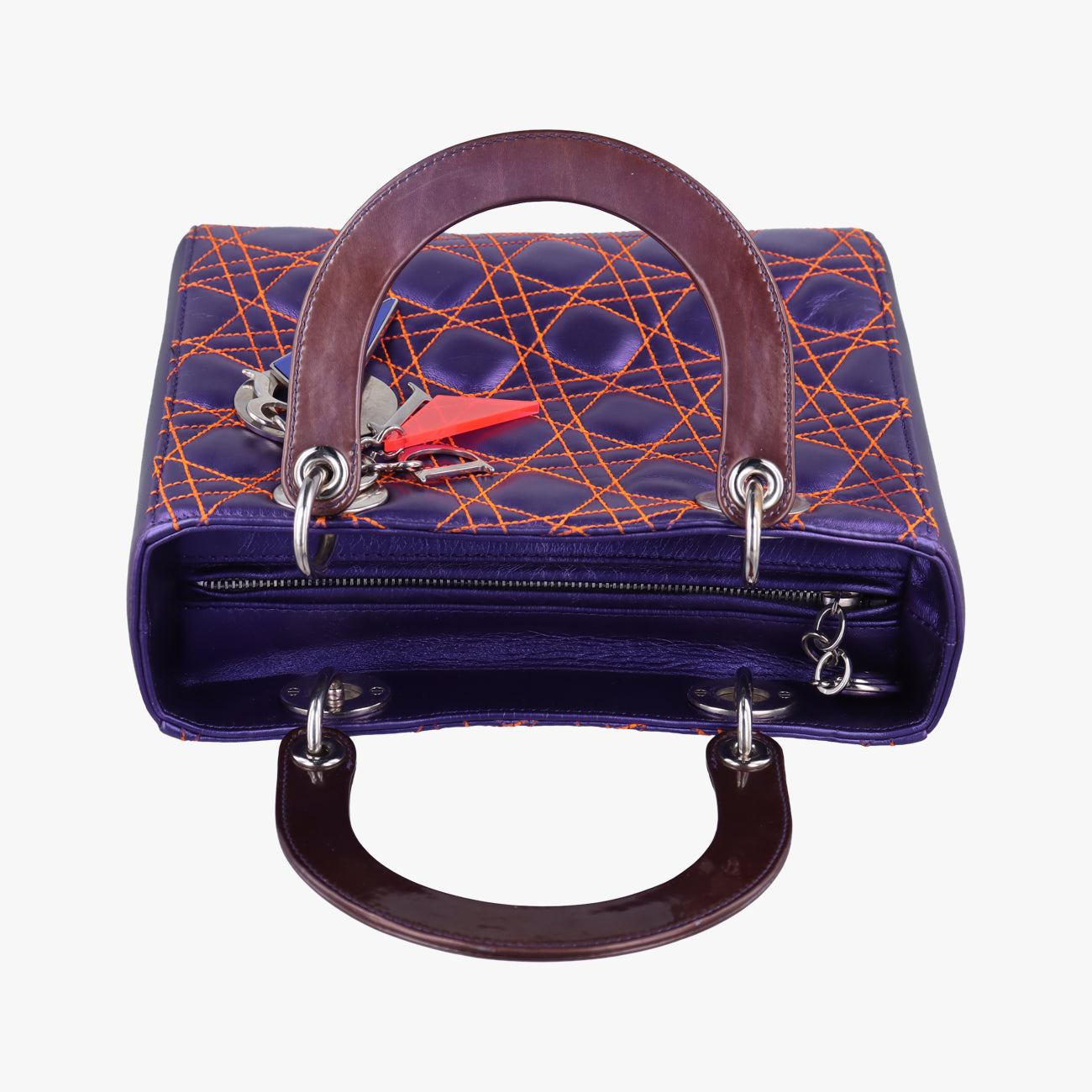 Pre-owned Christian Dior Lady Dior Purple x Orange x Brown Lambskin  shoulderbag | stylenewstar