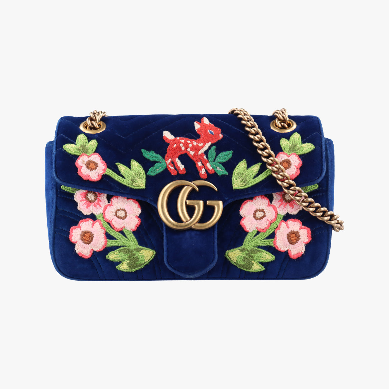 Pre-owned Gucci GG Marmont Navy×Multicolour velour 443497 shoulderbag | stylenewstar