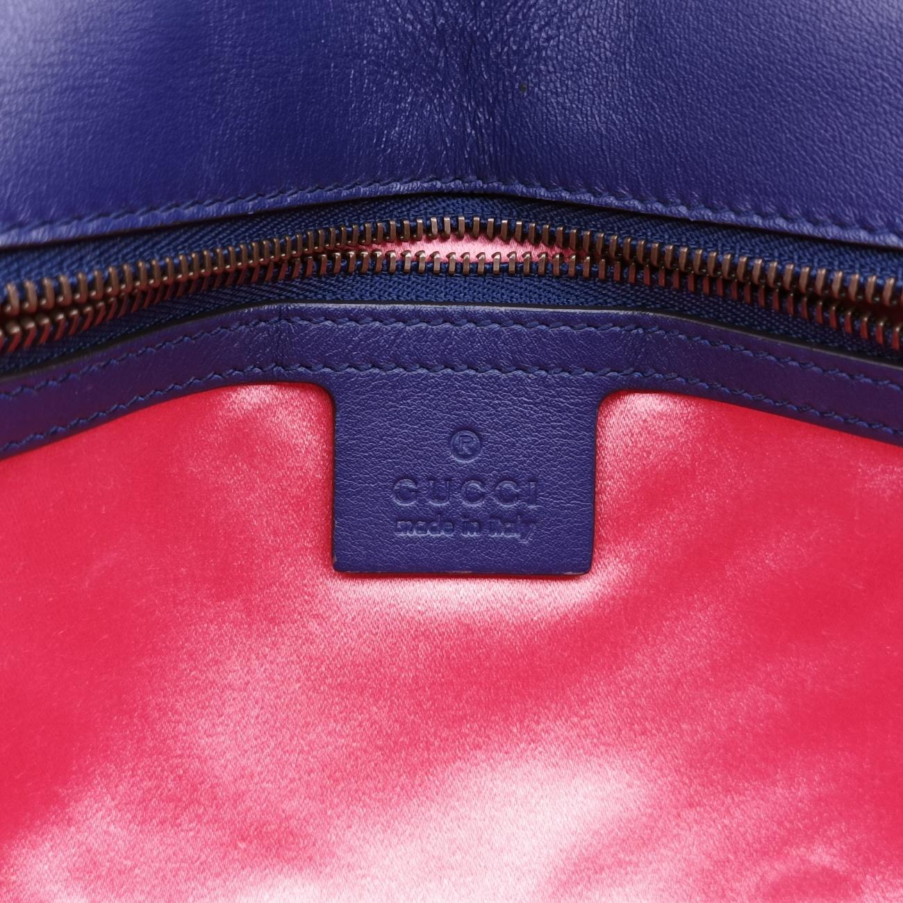 Pre-owned Gucci GG Marmont Navy×Multicolour velour 443497 shoulderbag | stylenewstar