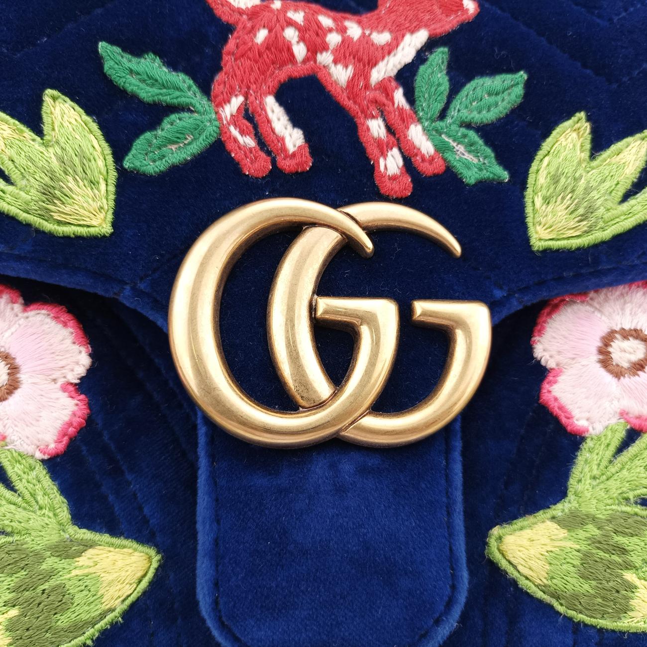 Pre-owned Gucci GG Marmont Navy×Multicolour velour 443497 shoulderbag | stylenewstar