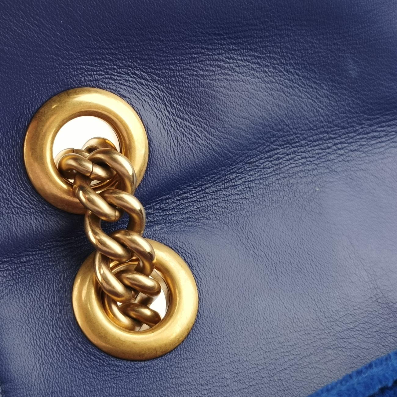 Pre-owned Gucci GG Marmont Navy×Multicolour velour 443497 shoulderbag | stylenewstar