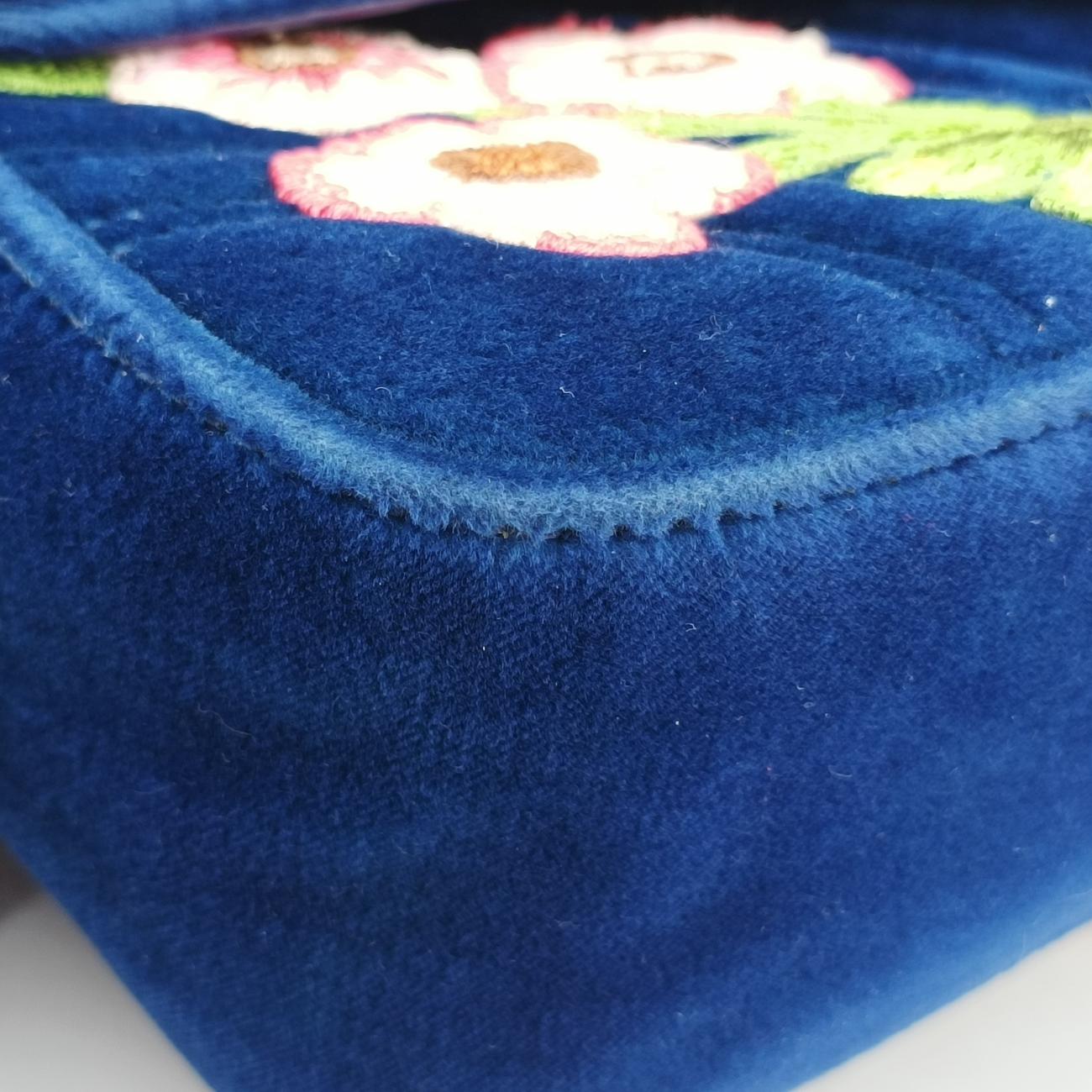 Pre-owned Gucci GG Marmont Navy×Multicolour velour 443497 shoulderbag | stylenewstar