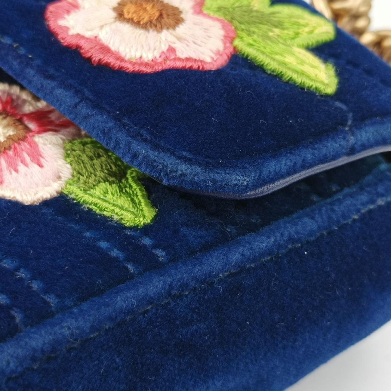 Pre-owned Gucci GG Marmont Navy×Multicolour velour 443497 shoulderbag | stylenewstar