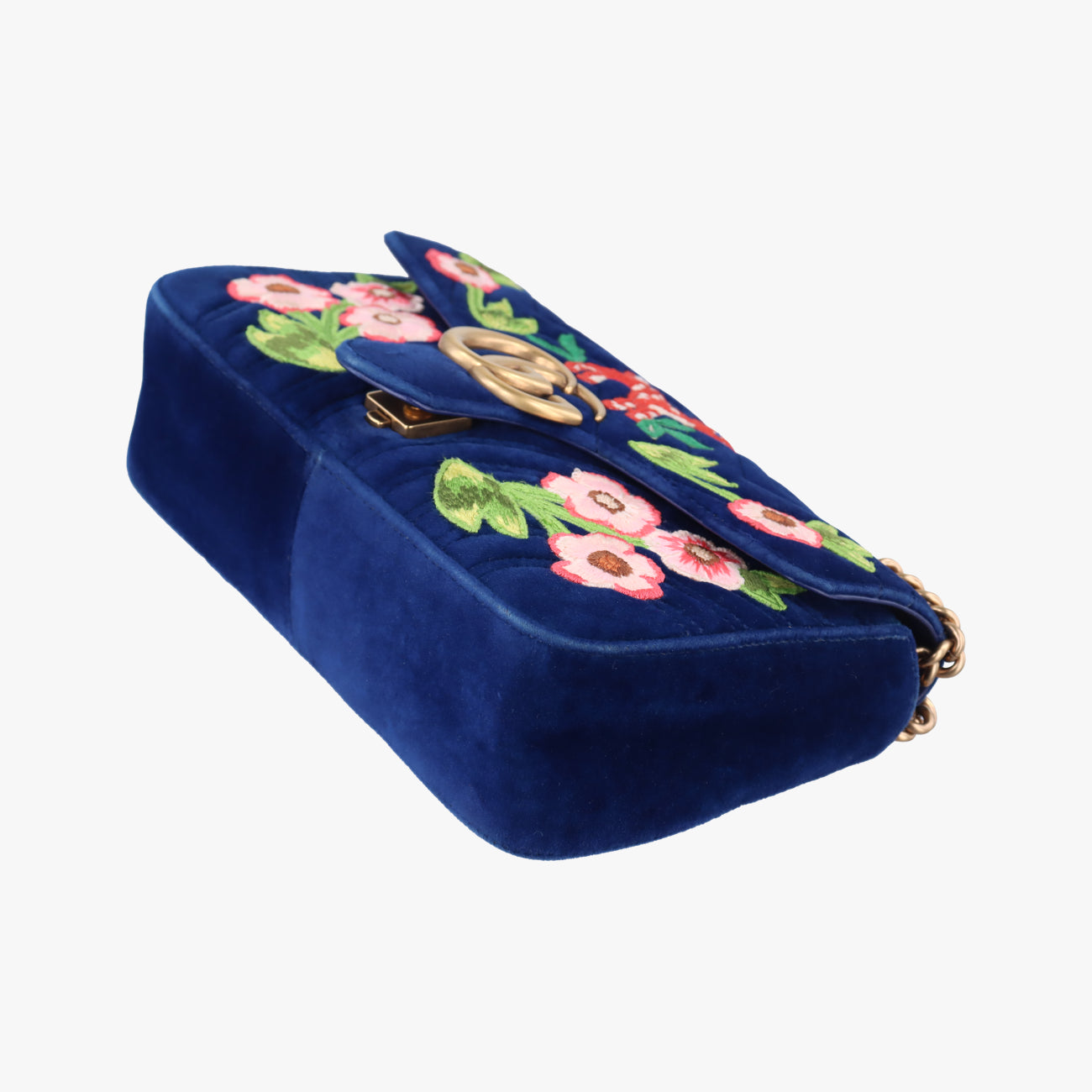 Pre-owned Gucci GG Marmont Navy×Multicolour velour 443497 shoulderbag | stylenewstar