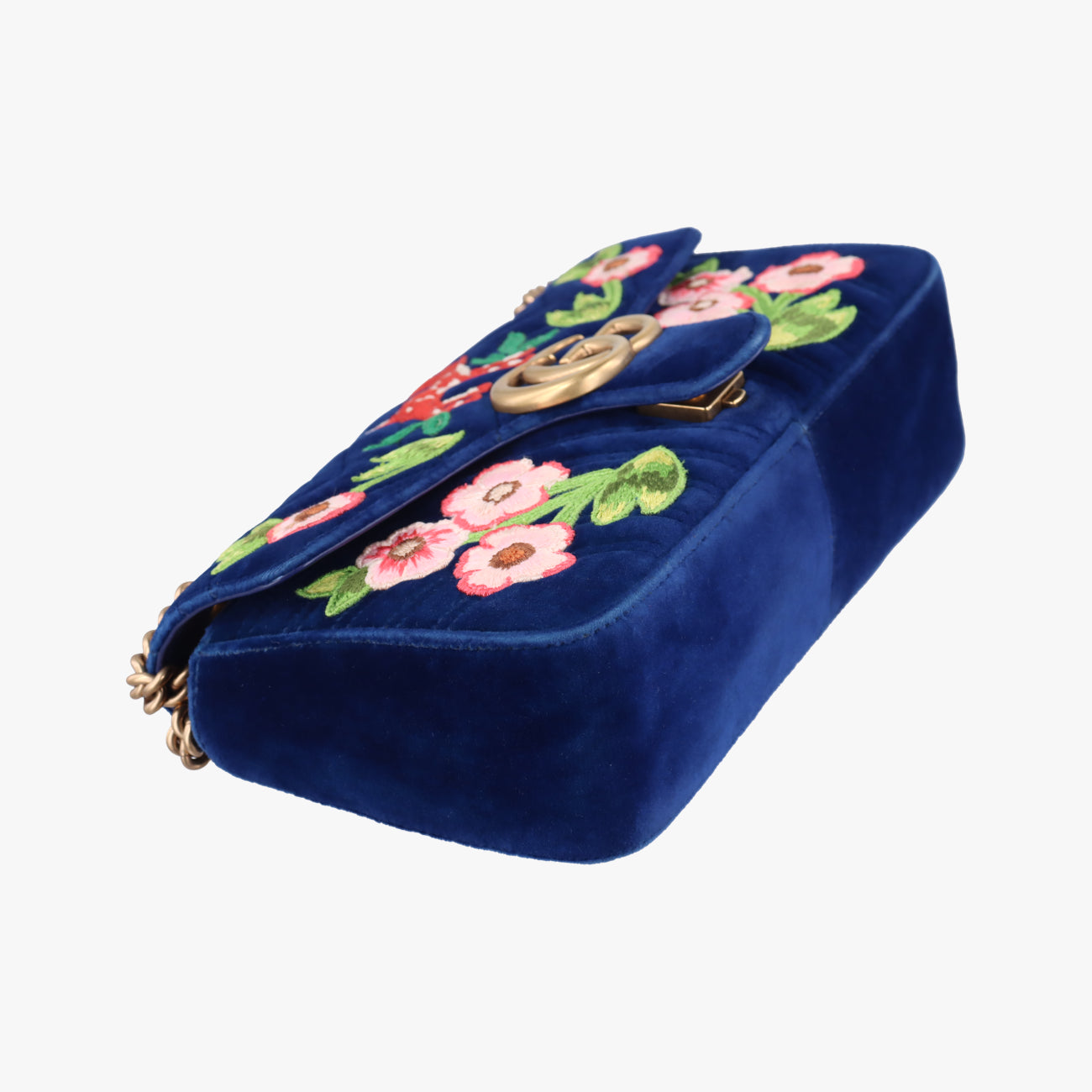 Pre-owned Gucci GG Marmont Navy×Multicolour velour 443497 shoulderbag | stylenewstar