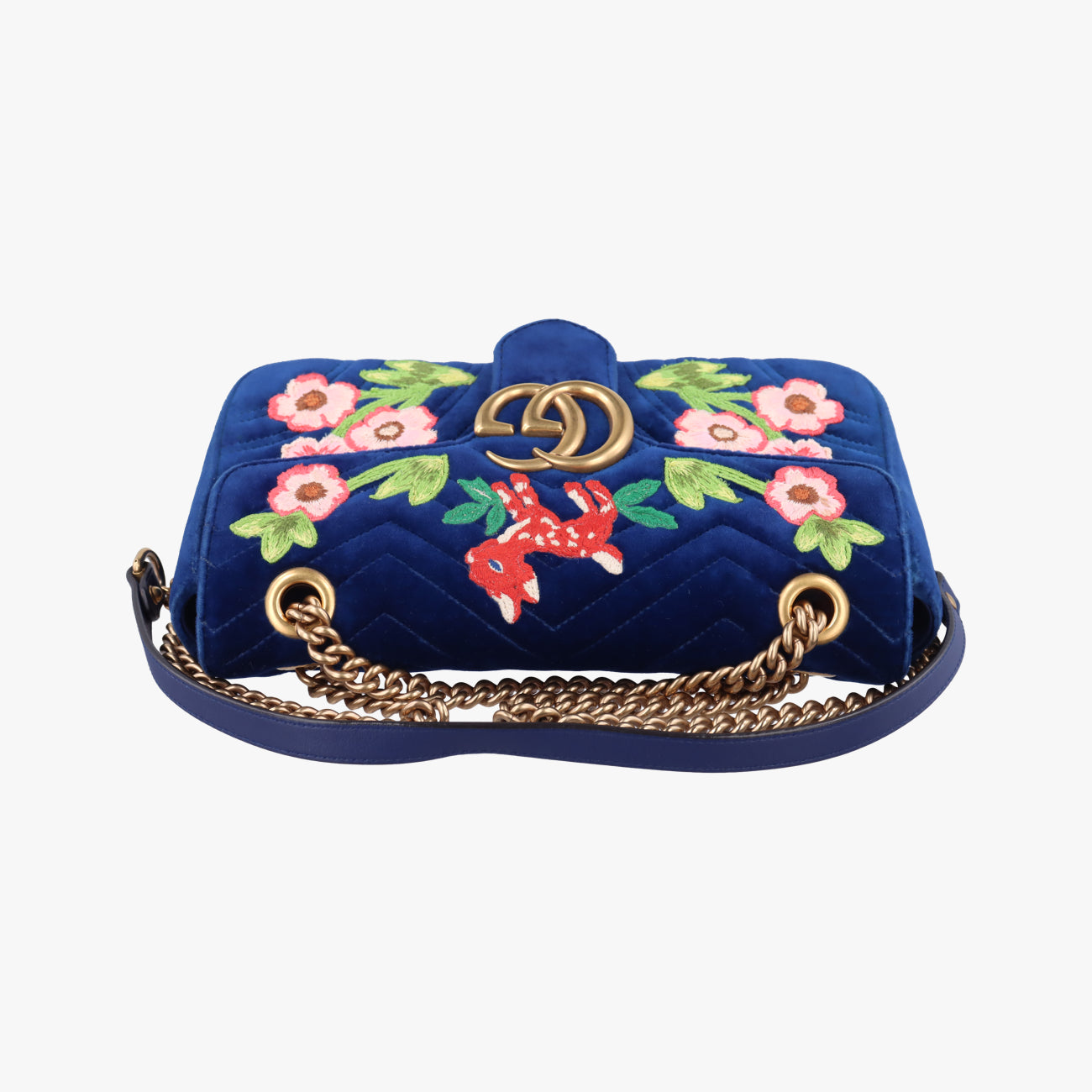 Pre-owned Gucci GG Marmont Navy×Multicolour velour 443497 shoulderbag | stylenewstar