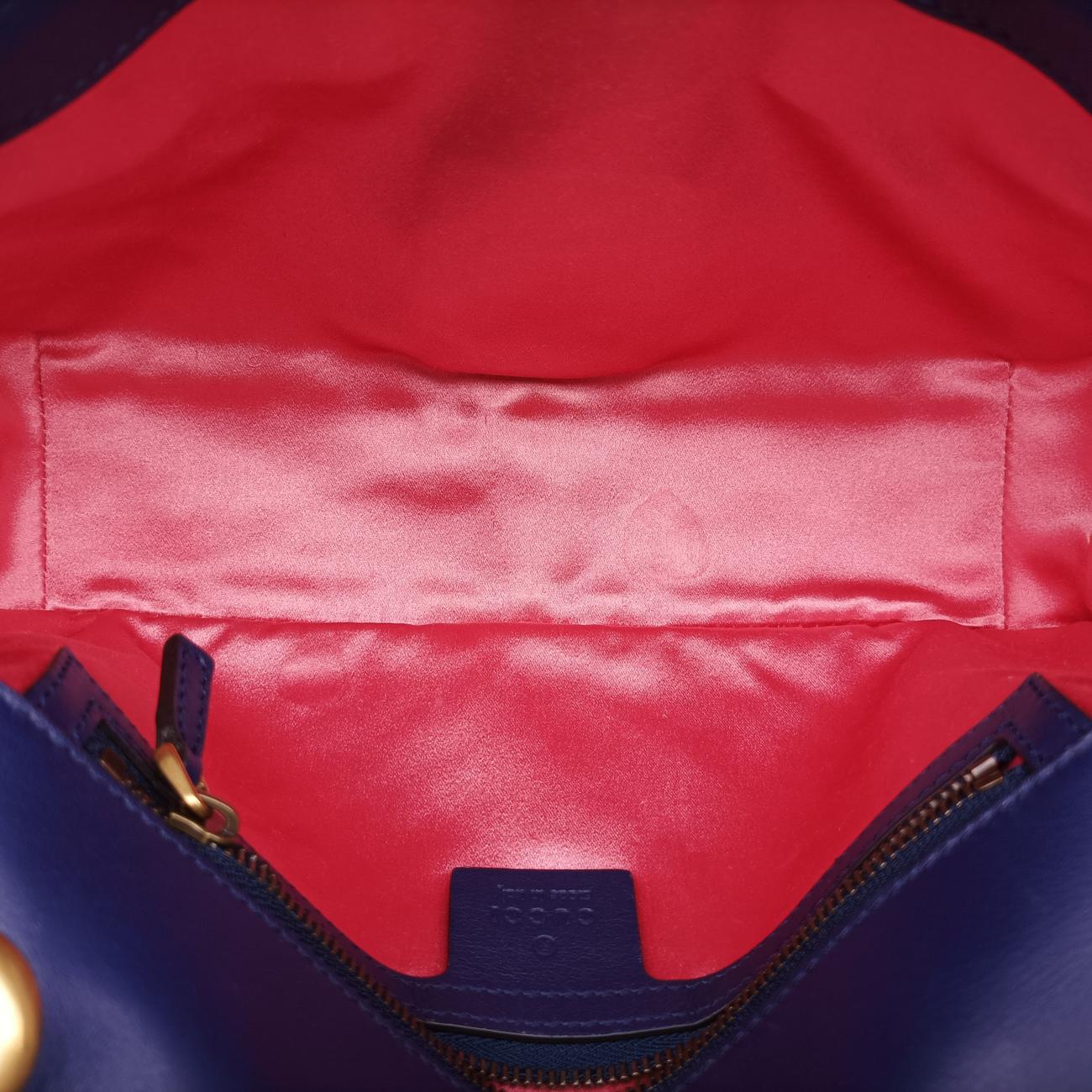 Pre-owned Gucci GG Marmont Navy×Multicolour velour 443497 shoulderbag | stylenewstar