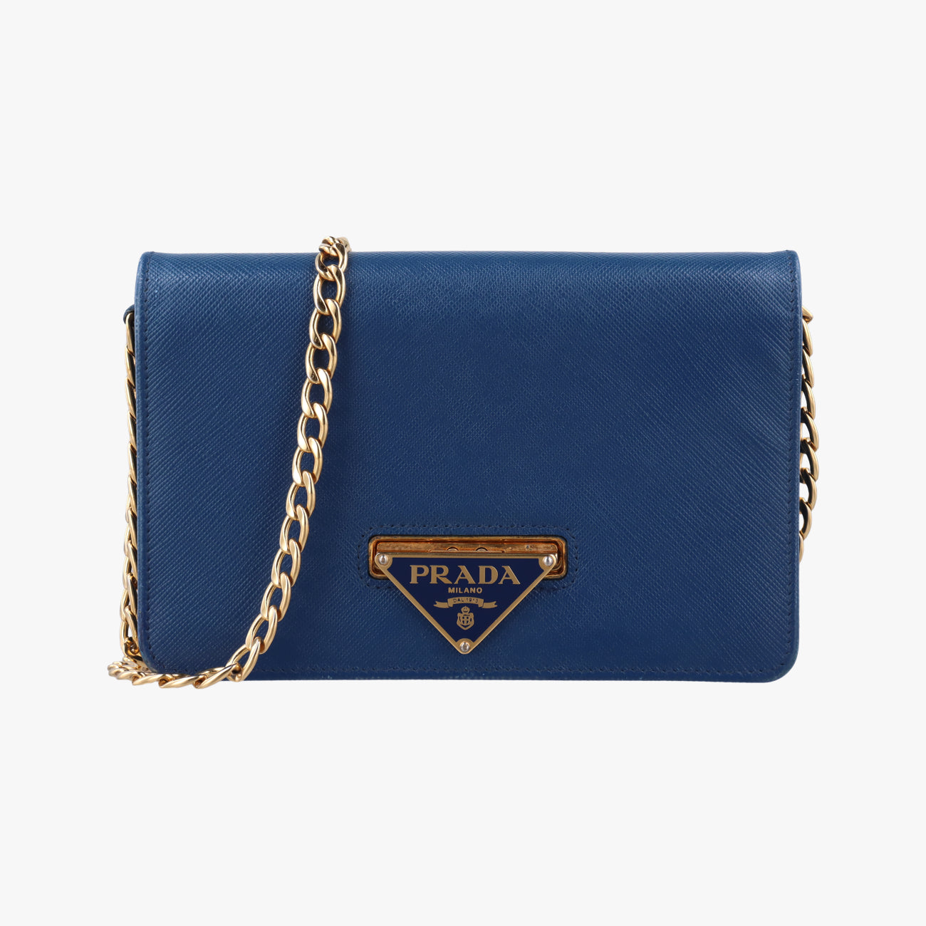Pre-owned Prada Triangle Logo Blue Saffiano Leather WS23659 shoulderbag | stylenewstar