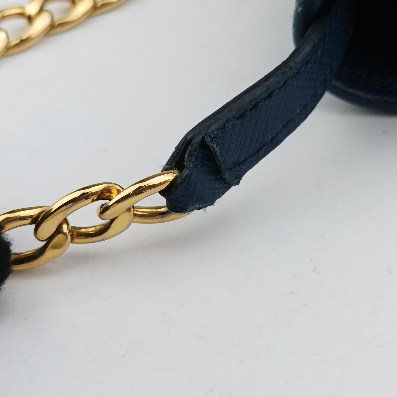 Pre-owned Prada Triangle Logo Blue Saffiano Leather WS23659 shoulderbag | stylenewstar