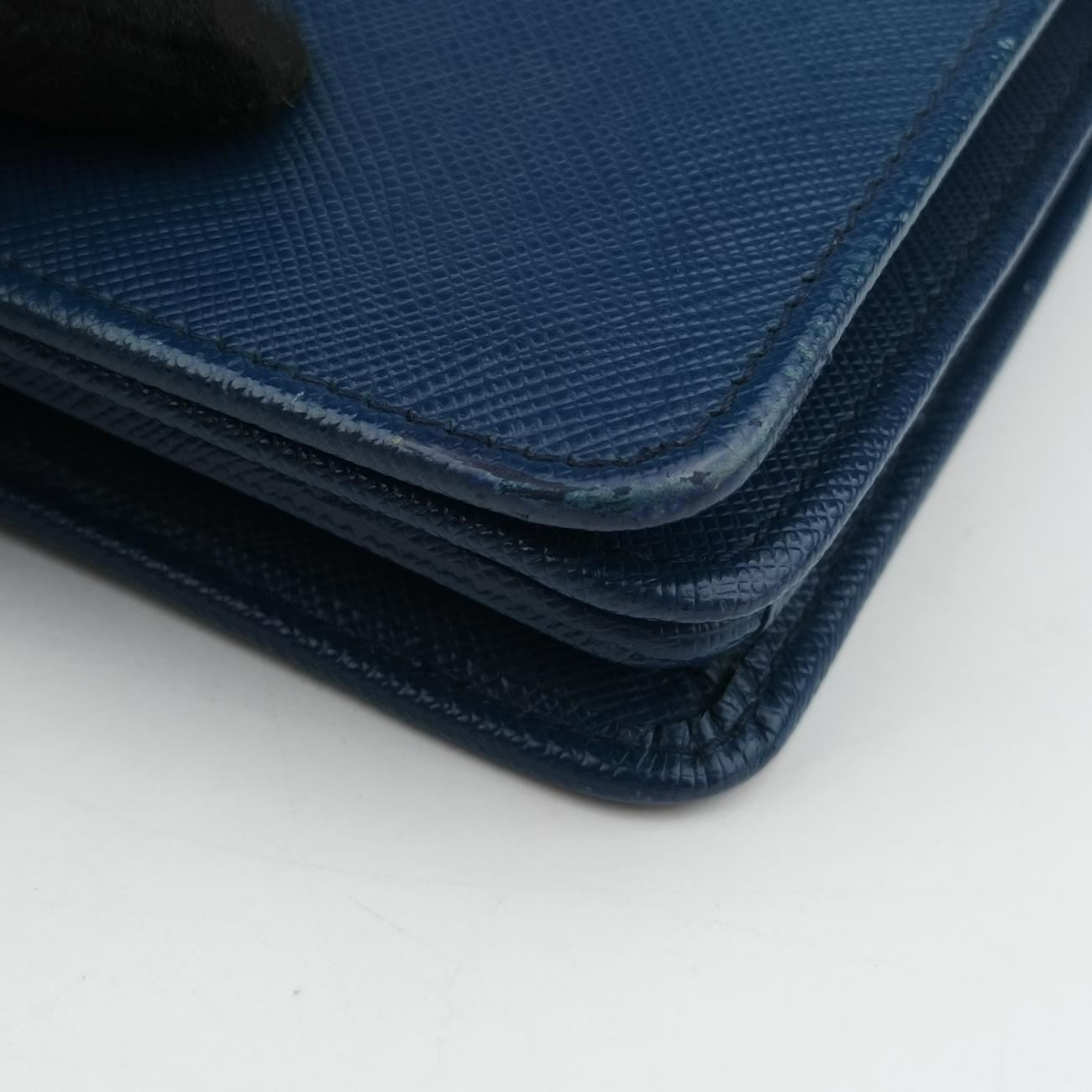 Pre-owned Prada Triangle Logo Blue Saffiano Leather WS23659 shoulderbag | stylenewstar