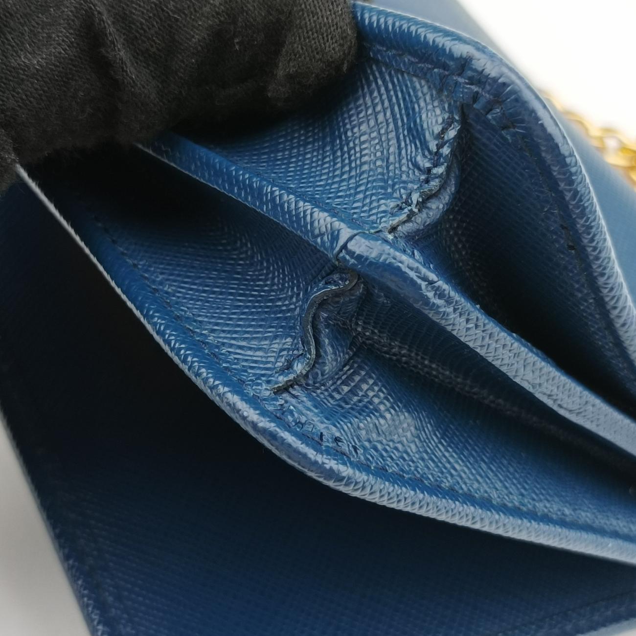 Pre-owned Prada Triangle Logo Blue Saffiano Leather WS23659 shoulderbag | stylenewstar