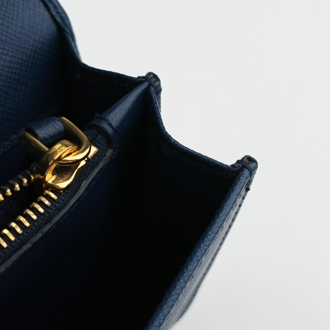 Pre-owned Prada Triangle Logo Blue Saffiano Leather WS23659 shoulderbag | stylenewstar