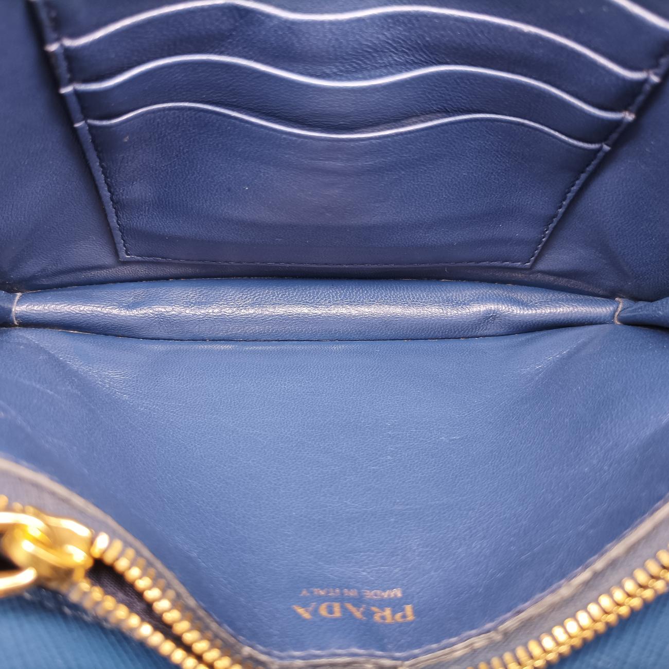 Pre-owned Prada Triangle Logo Blue Saffiano Leather WS23659 shoulderbag | stylenewstar