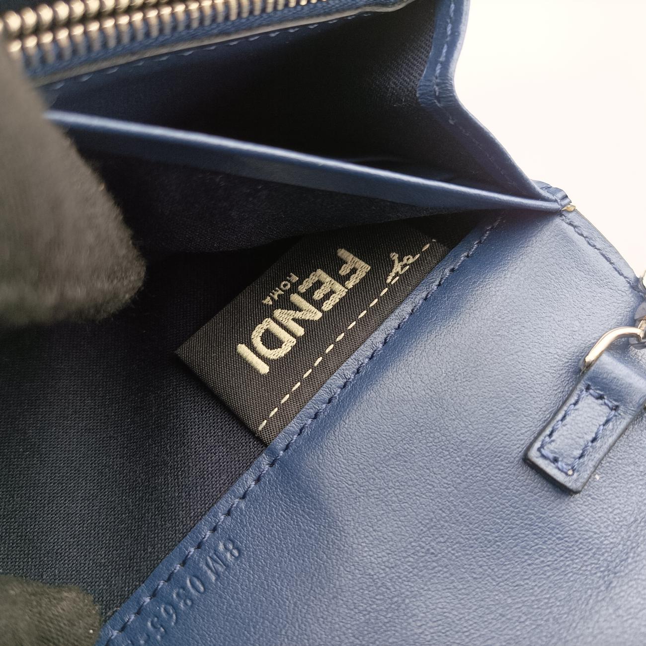 Pre-owned Fendi Monster Eyes Continental Blue Leather 8M0365 handbag | stylenewstar