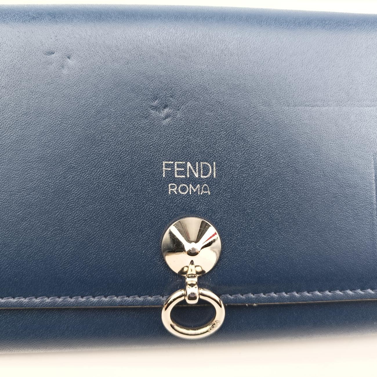 Pre-owned Fendi Monster Eyes Continental Blue Leather 8M0365 handbag | stylenewstar
