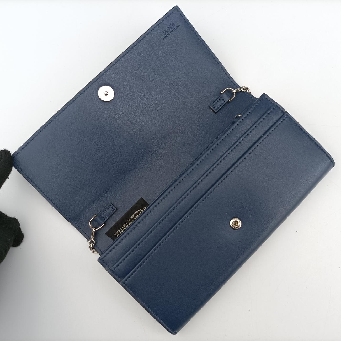 Pre-owned Fendi Monster Eyes Continental Blue Leather 8M0365 handbag | stylenewstar