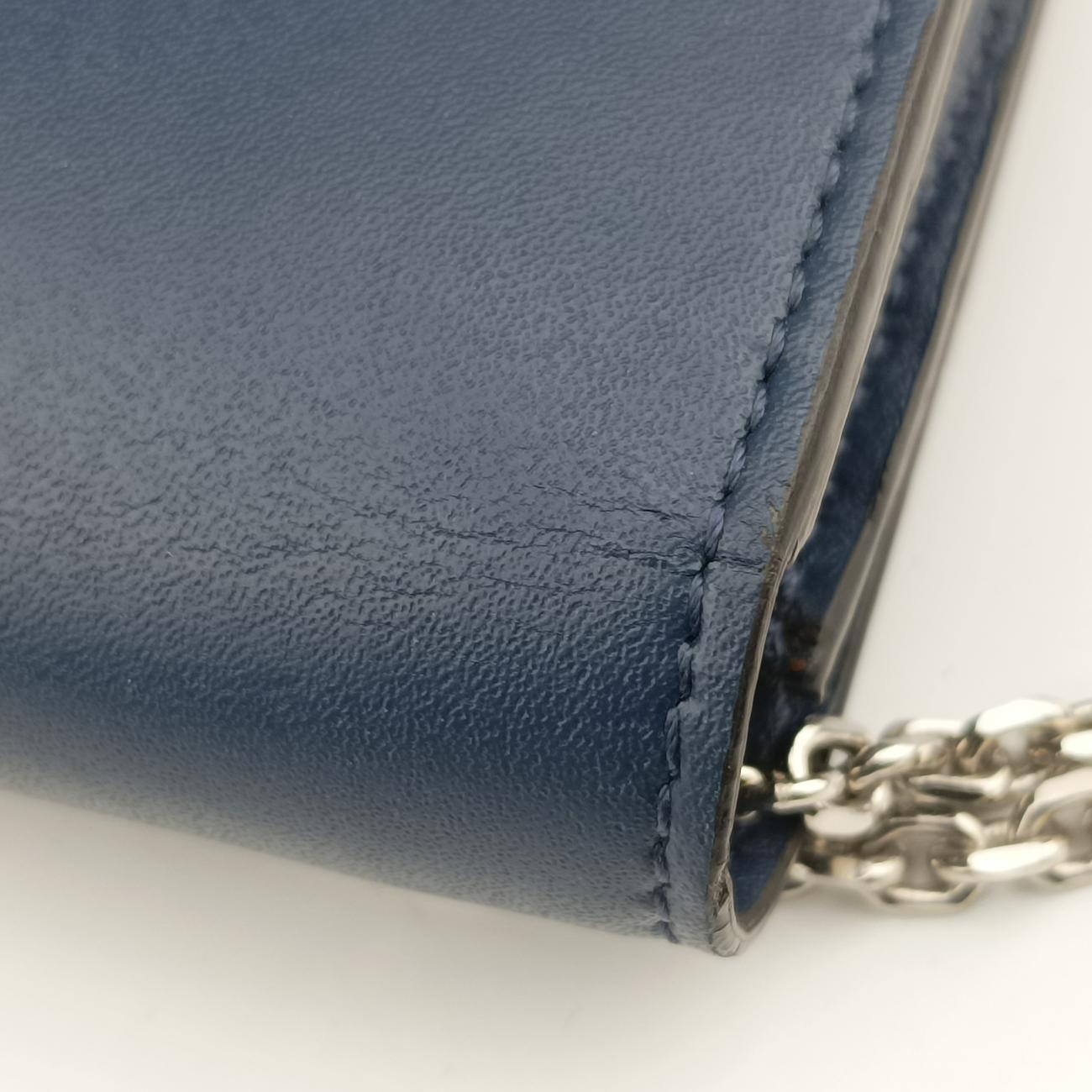 Pre-owned Fendi Monster Eyes Continental Blue Leather 8M0365 handbag | stylenewstar