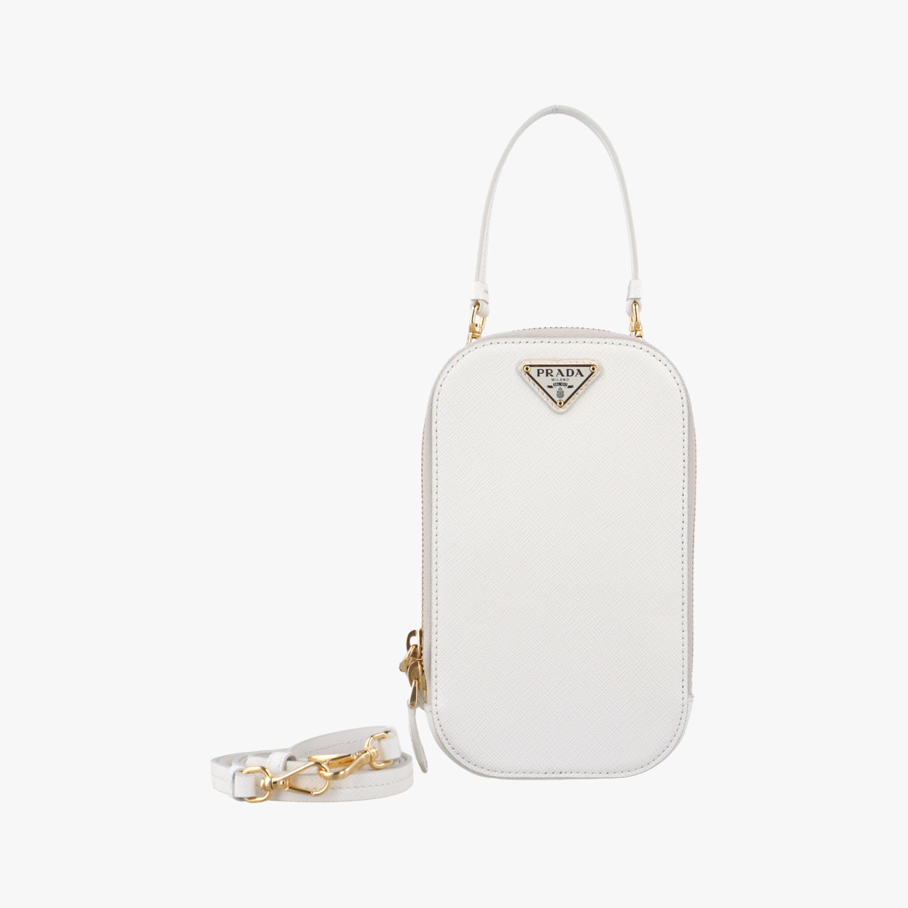 Pre-owned Prada Triangle logo White Saffiano Leather 1DH030 shoulderbag | stylenewstar