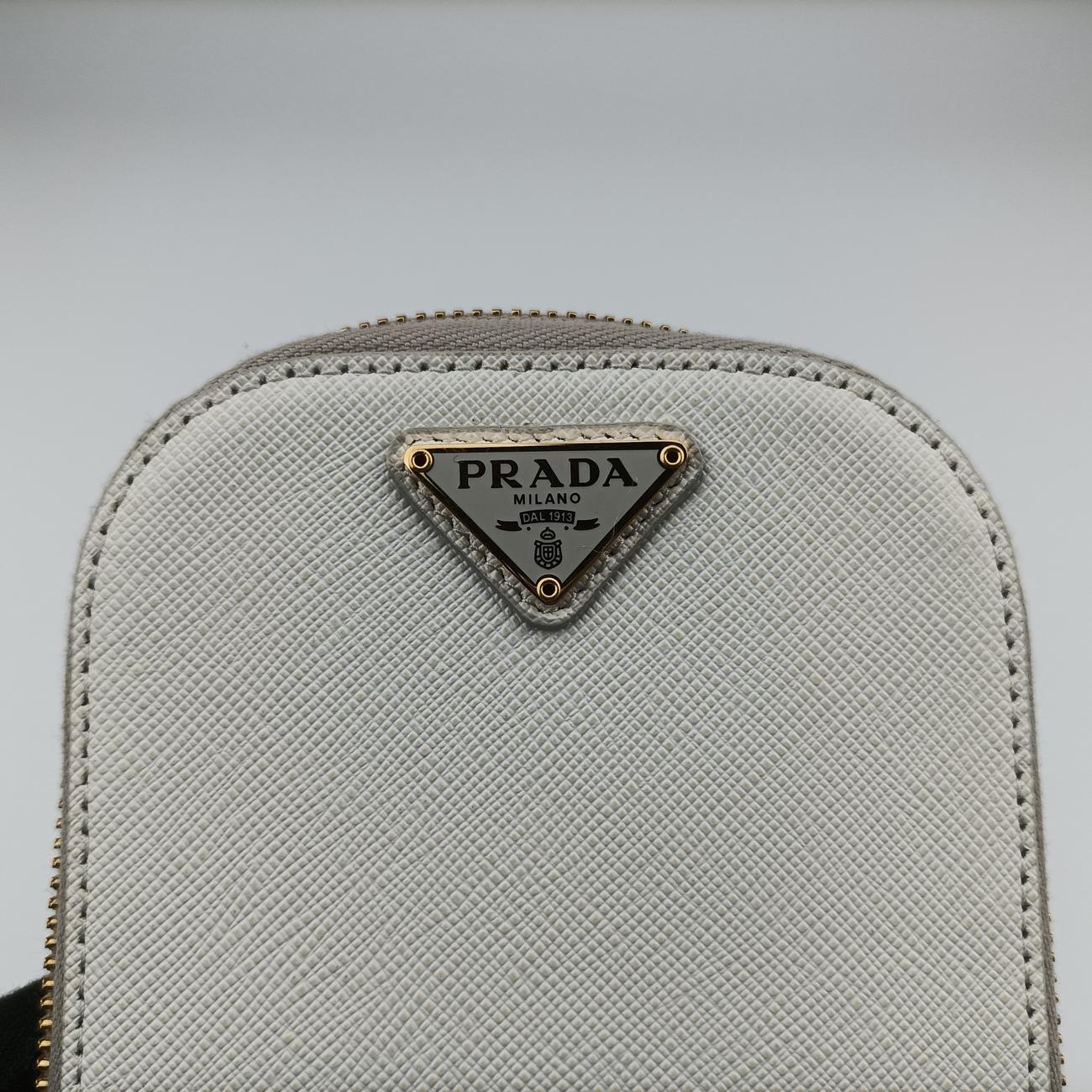 Pre-owned Prada Triangle logo White Saffiano Leather 1DH030 shoulderbag | stylenewstar
