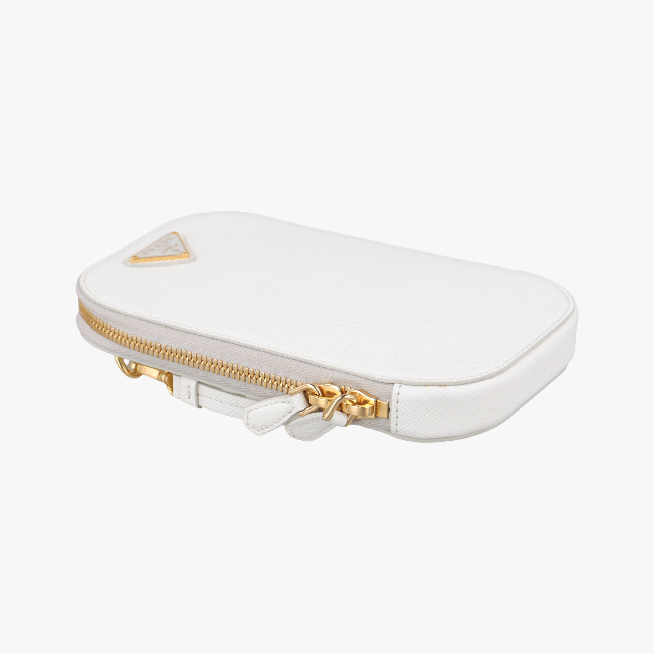 Pre-owned Prada Triangle logo White Saffiano Leather 1DH030 shoulderbag | stylenewstar