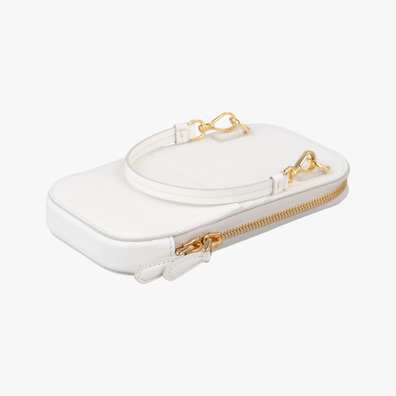 Pre-owned Prada Triangle logo White Saffiano Leather 1DH030 shoulderbag | stylenewstar