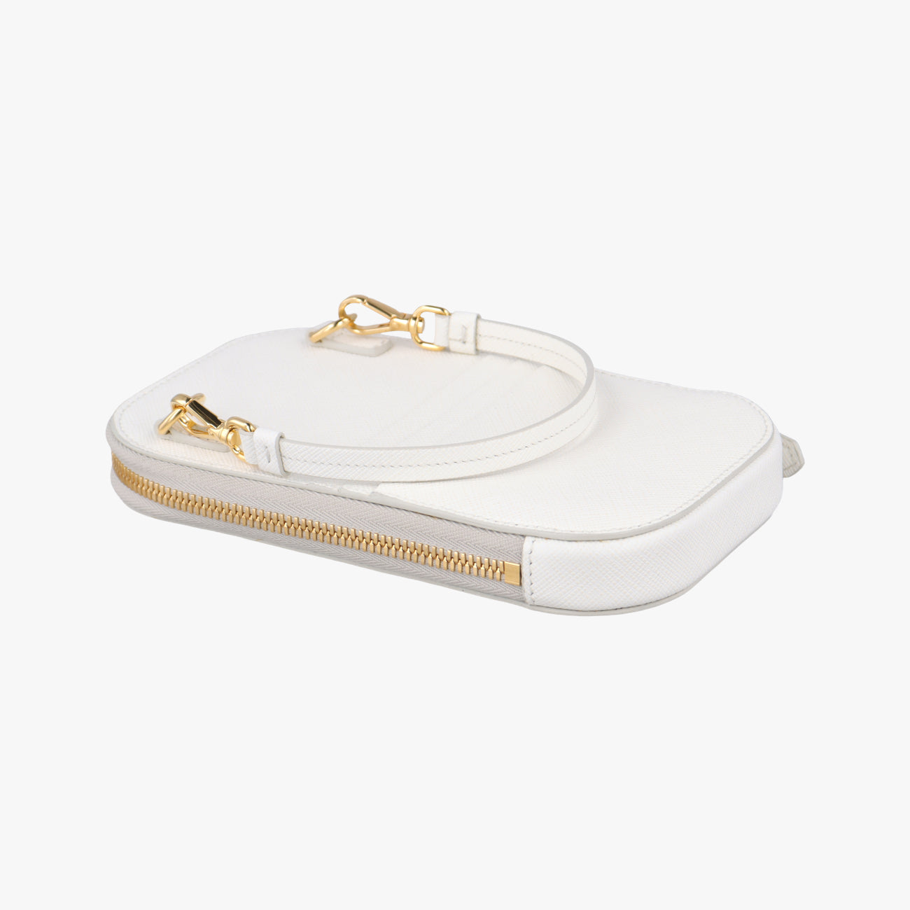 Pre-owned Prada Triangle logo White Saffiano Leather 1DH030 shoulderbag | stylenewstar