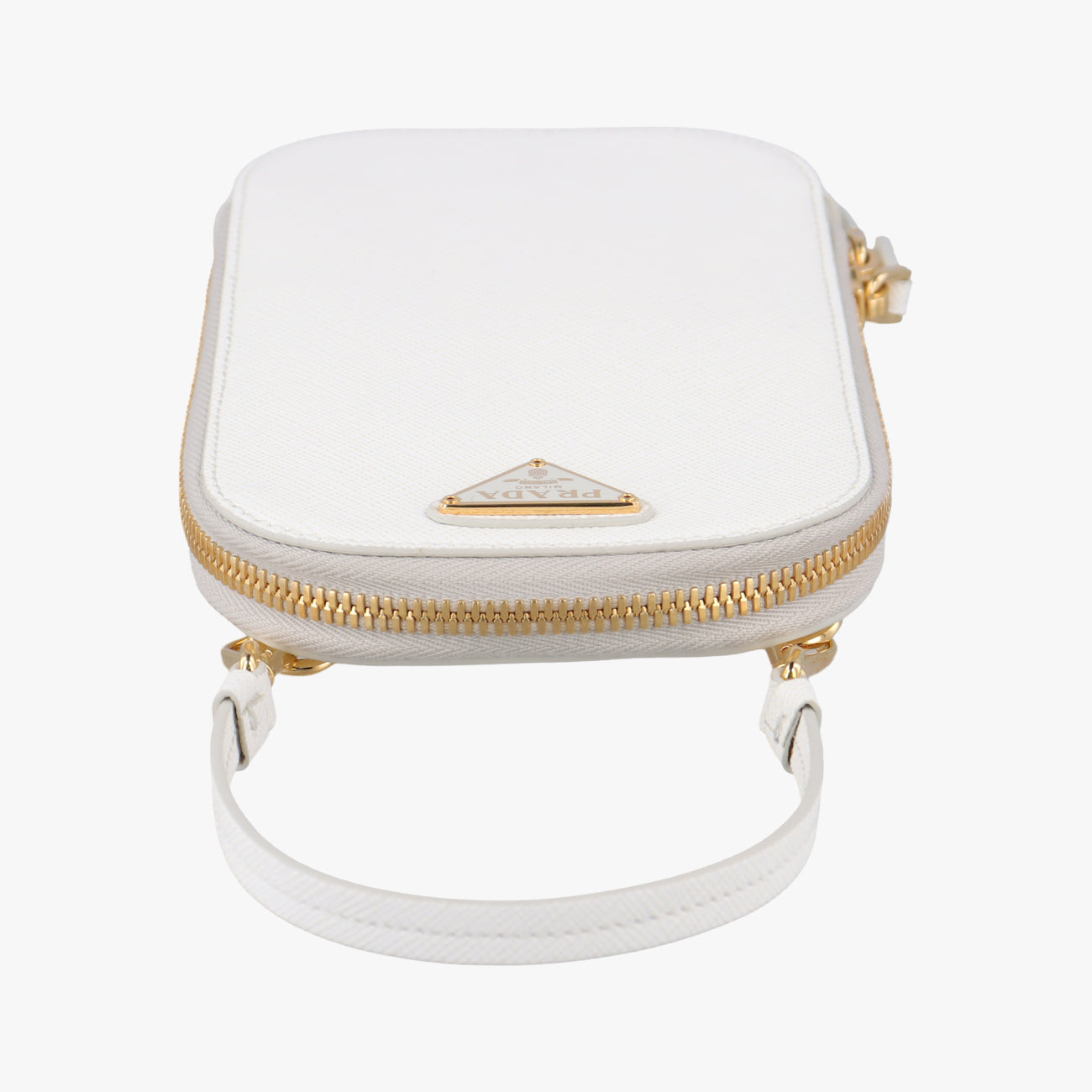 Pre-owned Prada Triangle logo White Saffiano Leather 1DH030 shoulderbag | stylenewstar