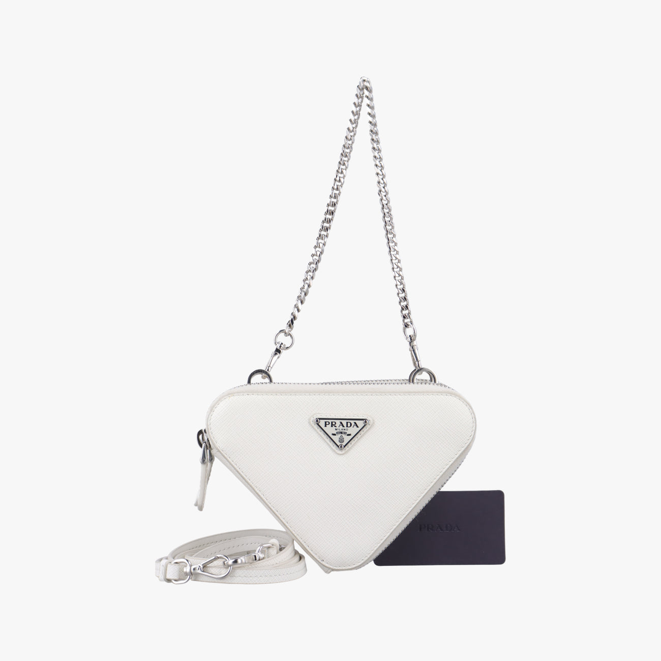 Secondhand Prada Triangle Logo Plate White SAFFIANO Leather 1NR015 shoulderbag | stylenewstar