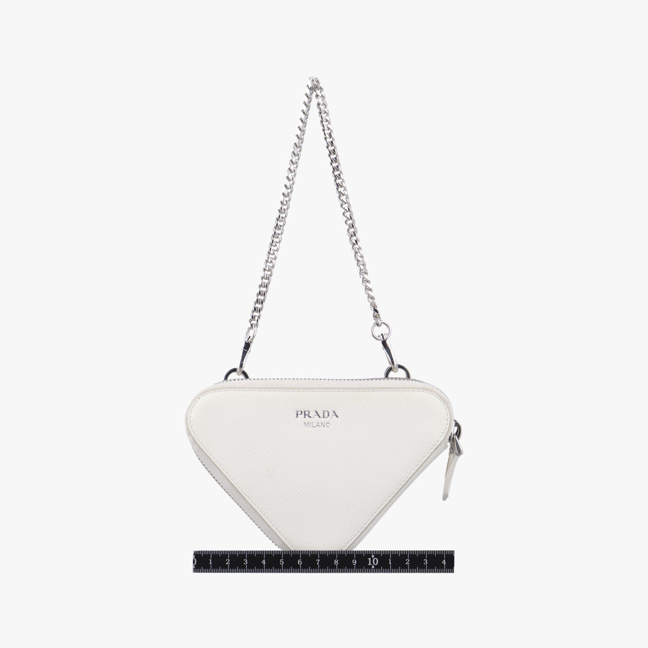 Secondhand Prada Triangle Logo Plate White SAFFIANO Leather 1NR015 shoulderbag | stylenewstar