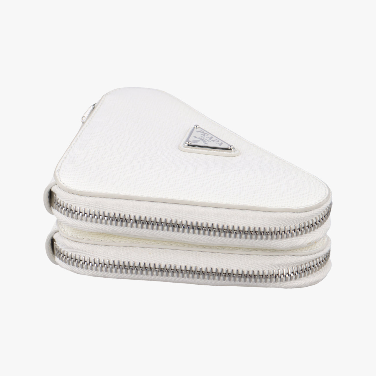 Secondhand Prada Triangle Logo Plate White SAFFIANO Leather 1NR015 shoulderbag | stylenewstar