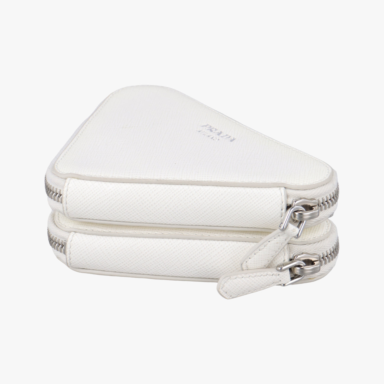 Secondhand Prada Triangle Logo Plate White SAFFIANO Leather 1NR015 shoulderbag | stylenewstar
