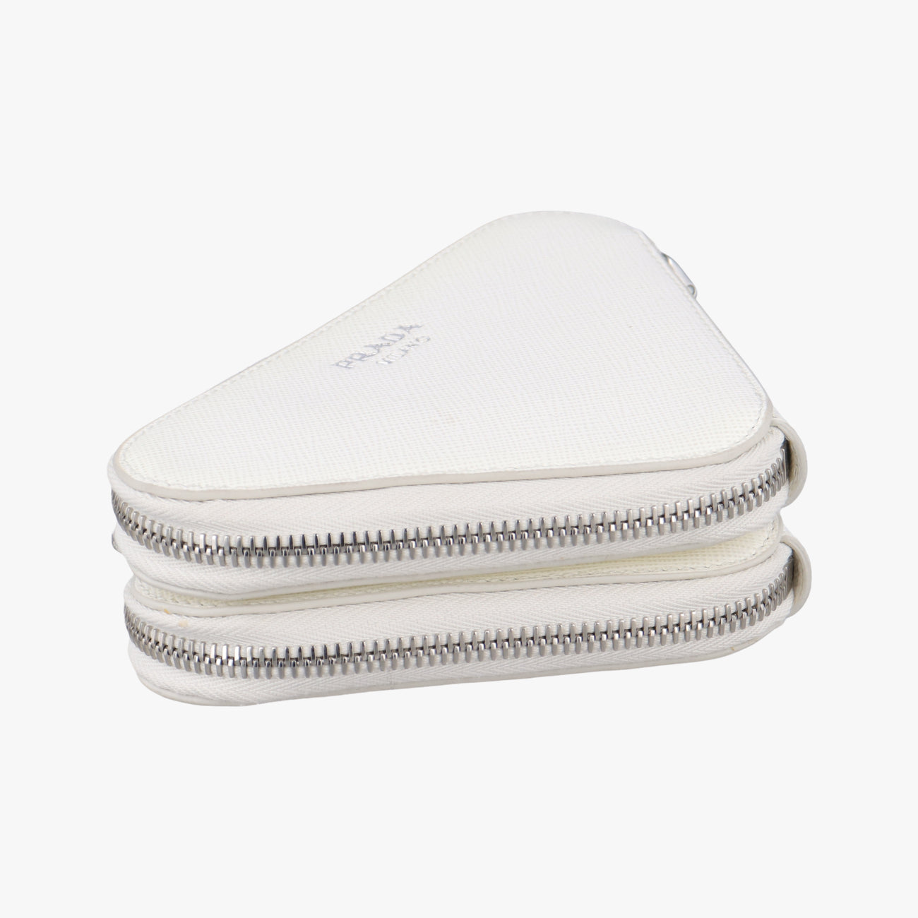 Secondhand Prada Triangle Logo Plate White SAFFIANO Leather 1NR015 shoulderbag | stylenewstar