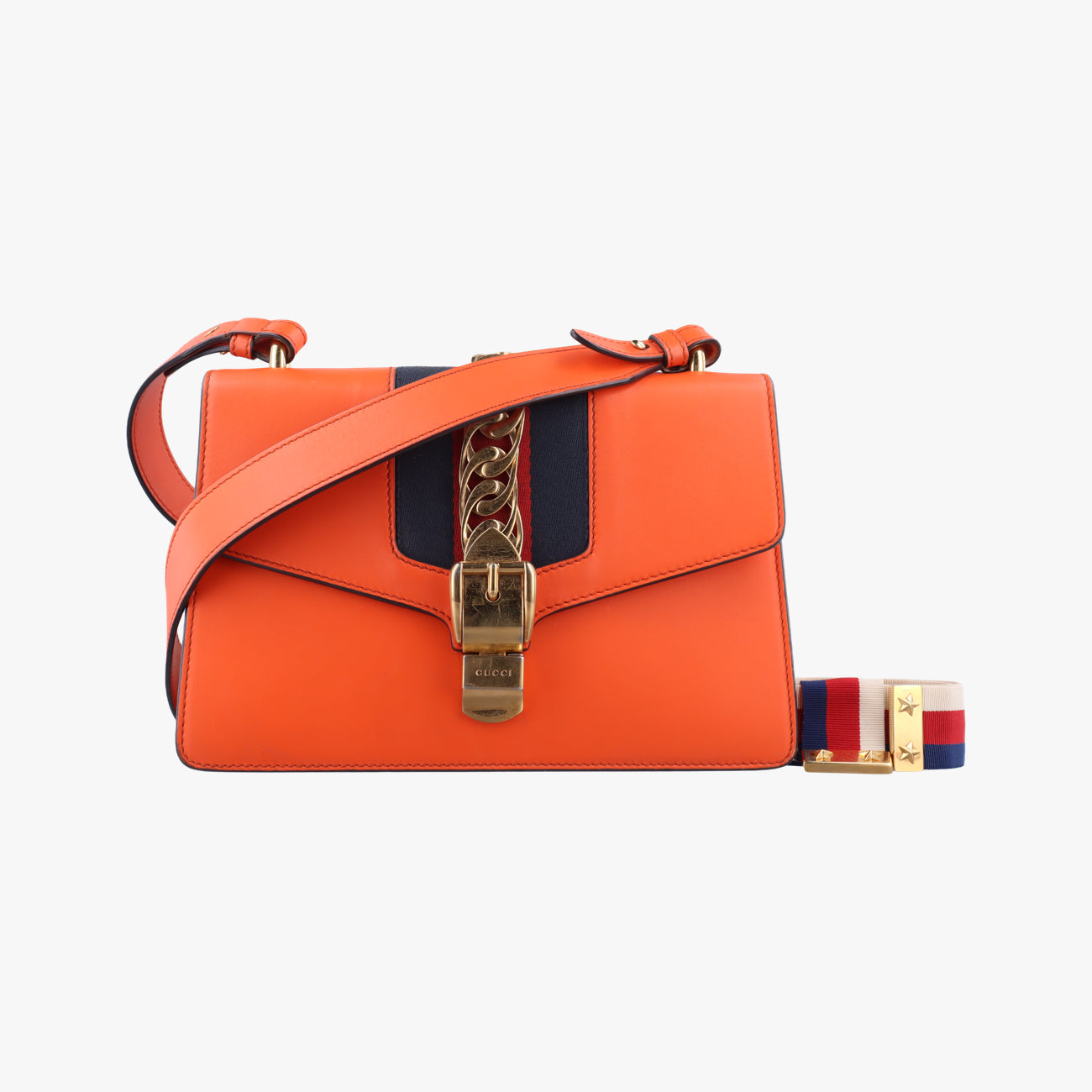 Secondhand Gucci Sylvie Orange x Red x Navy Leather 421882 shoulderbag | stylenewstar