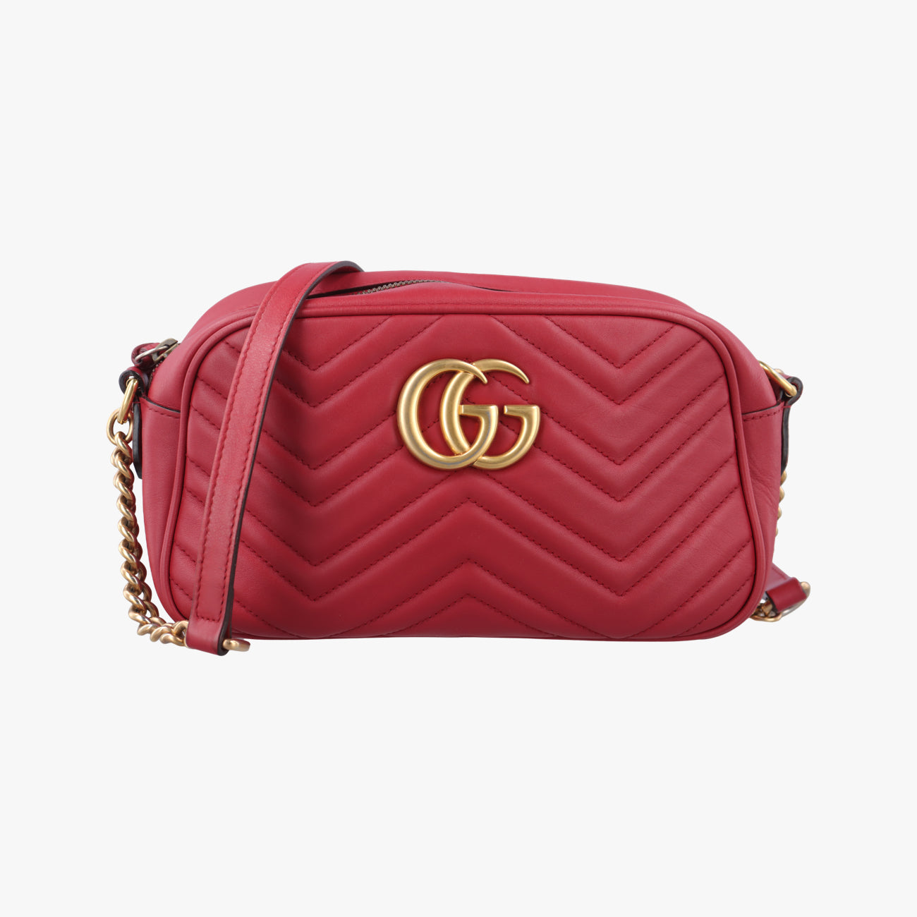 Pre-owned Gucci GG Marmont Red Leather 447632 shoulderbag | stylenewstar