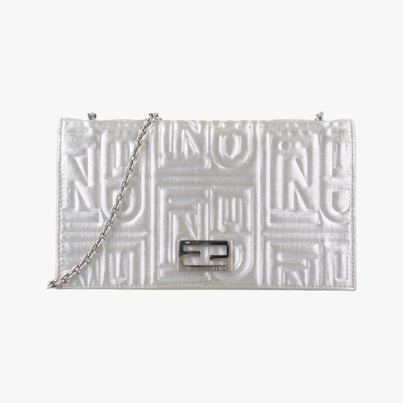 Pre-owned Fendi Embossed Logo Silver Canvas 8M0219 shoulderbag | stylenewstar