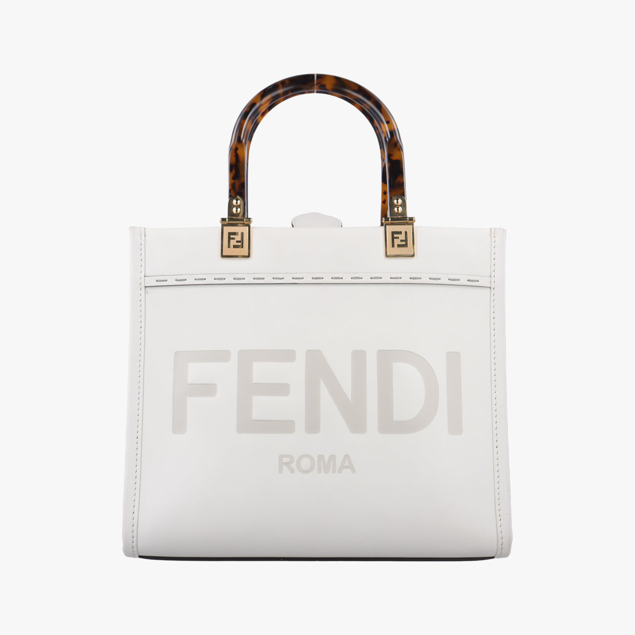 Pre-owned Fendi Sunshine White Leather 8BH394 handbag | stylenewstar