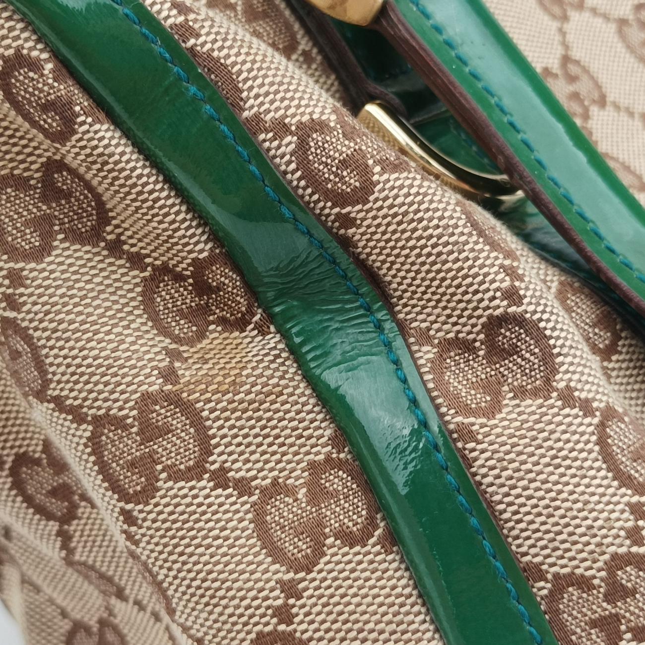 Secondhand Gucci Abbey Beige×Green Canvas×Patent 130942 handbag | stylenewstar