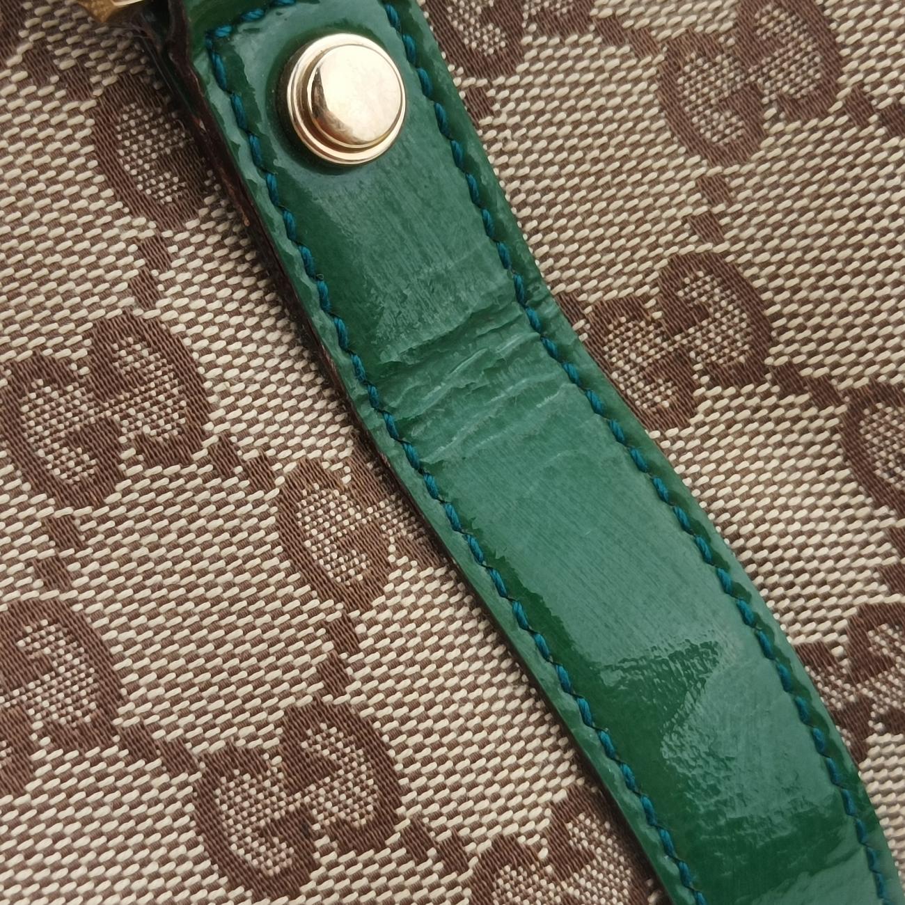 Secondhand Gucci Abbey Beige×Green Canvas×Patent 130942 handbag | stylenewstar