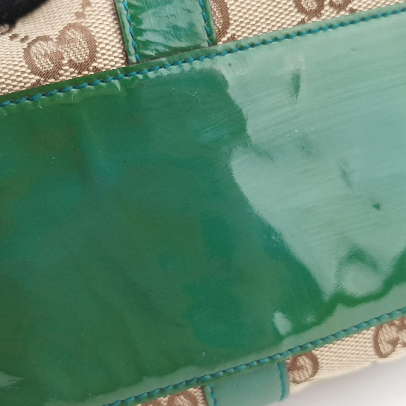 Secondhand Gucci Abbey Beige×Green Canvas×Patent 130942 handbag | stylenewstar