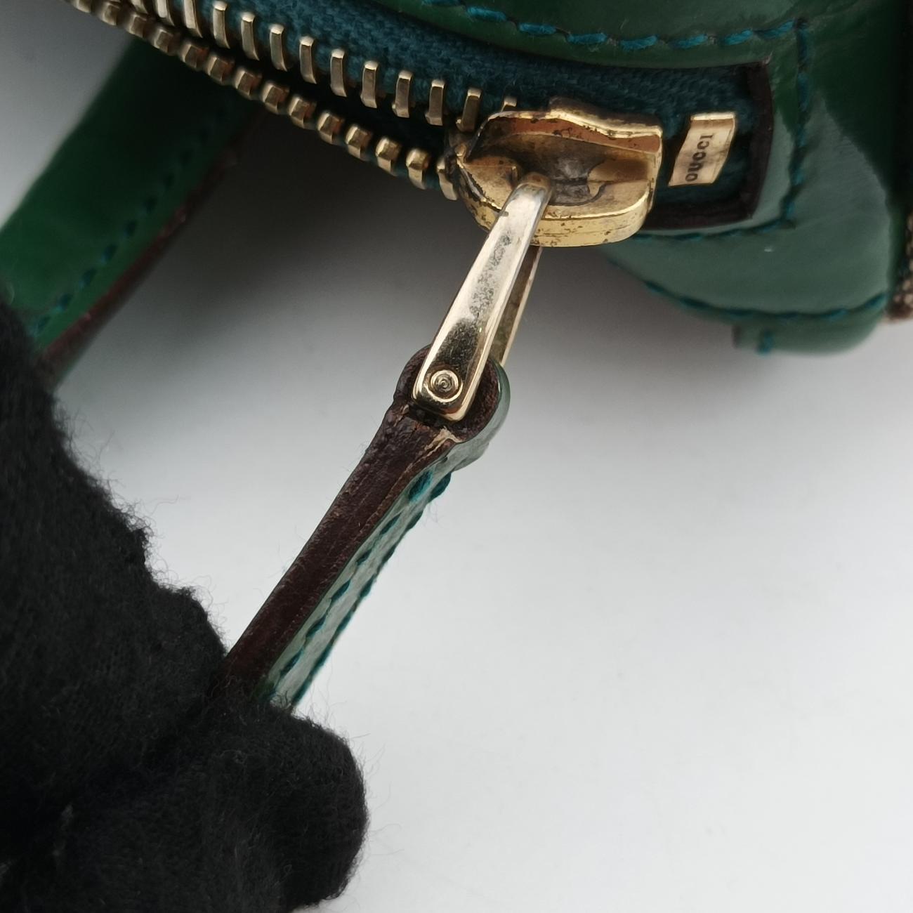 Secondhand Gucci Abbey Beige×Green Canvas×Patent 130942 handbag | stylenewstar