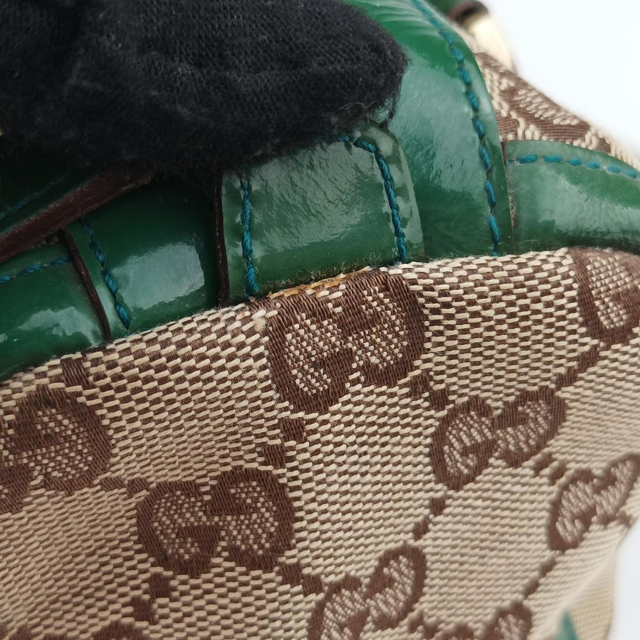 Secondhand Gucci Abbey Beige×Green Canvas×Patent 130942 handbag | stylenewstar