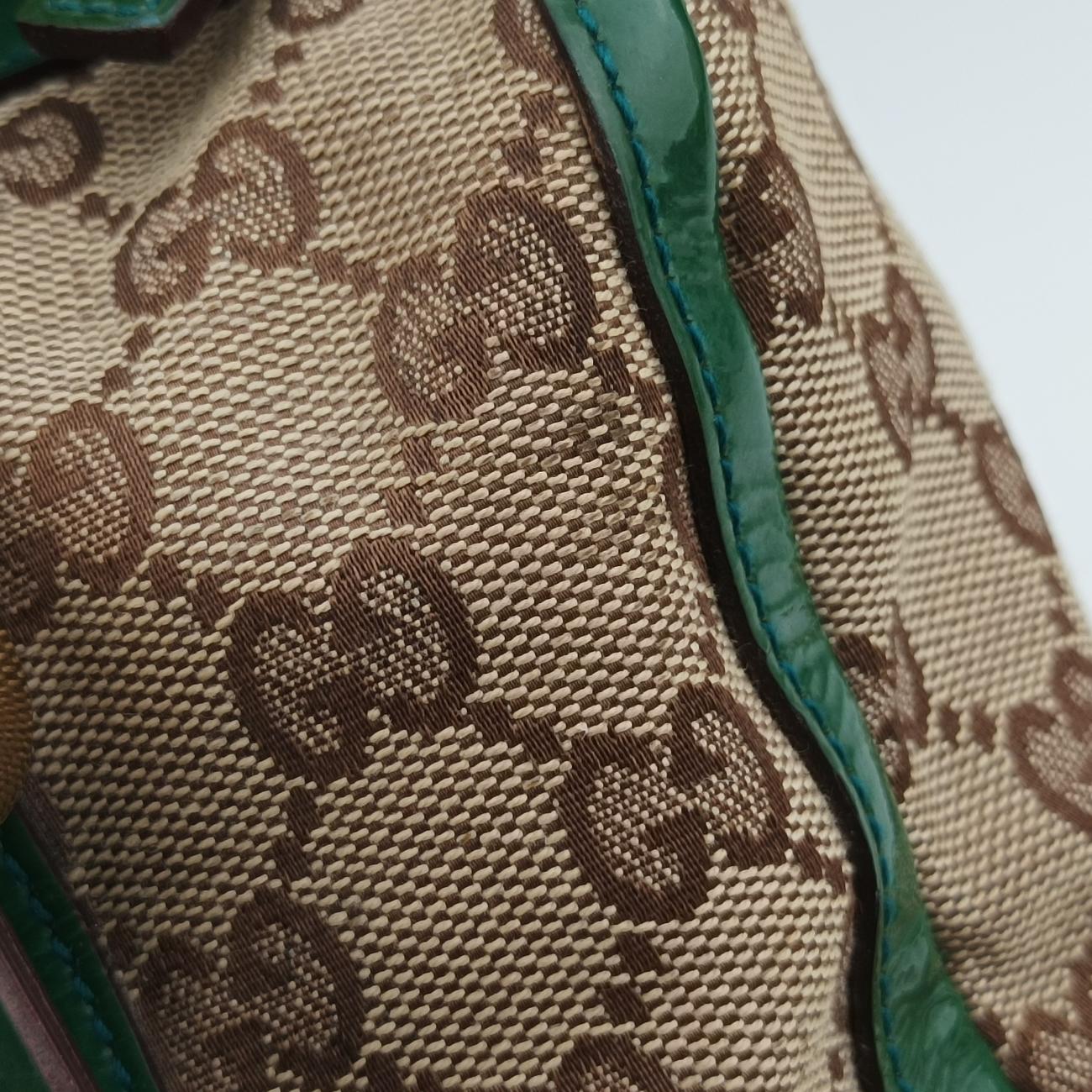 Secondhand Gucci Abbey Beige×Green Canvas×Patent 130942 handbag | stylenewstar