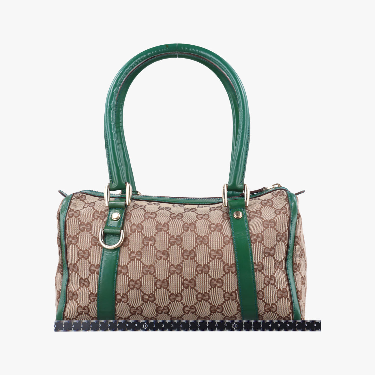 Secondhand Gucci Abbey Beige×Green Canvas×Patent 130942 handbag | stylenewstar