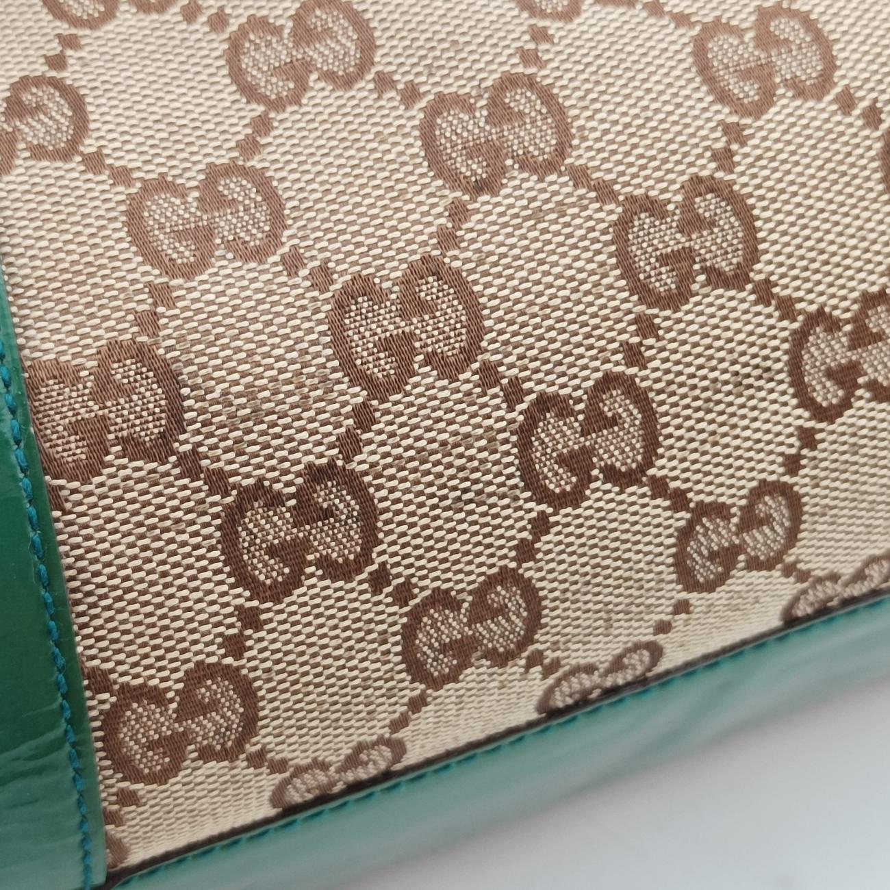 Secondhand Gucci Abbey Beige×Green Canvas×Patent 130942 handbag | stylenewstar