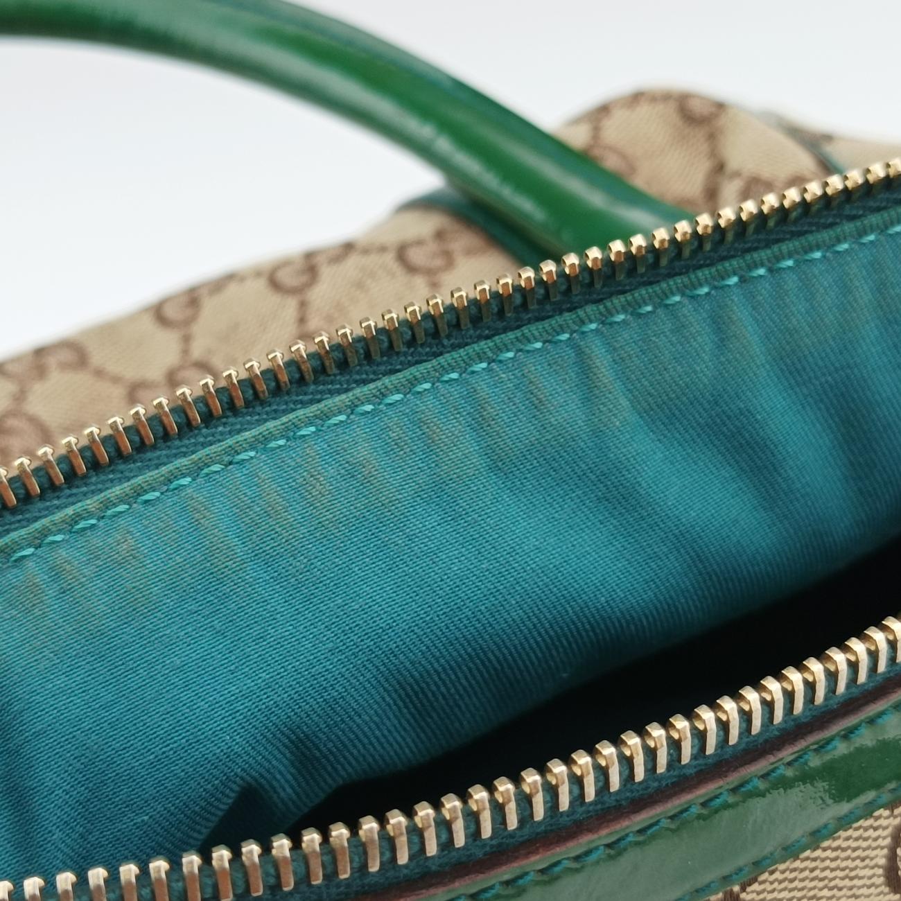 Secondhand Gucci Abbey Beige×Green Canvas×Patent 130942 handbag | stylenewstar