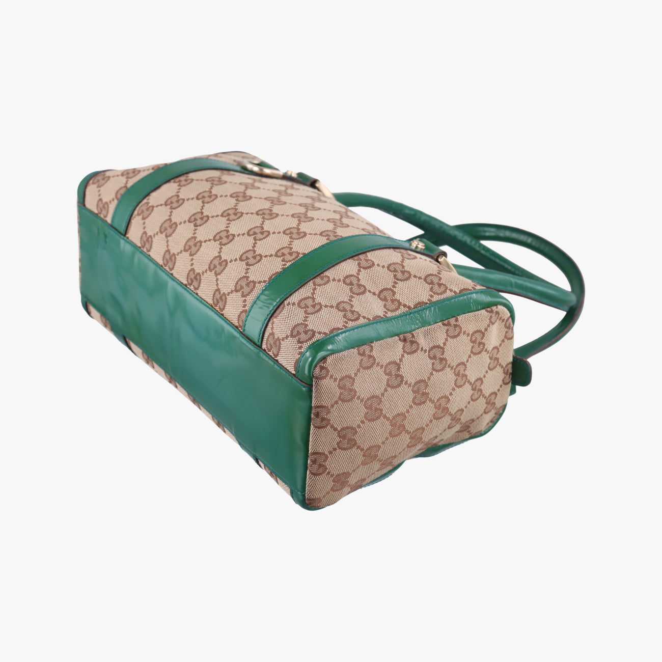 Secondhand Gucci Abbey Beige×Green Canvas×Patent 130942 handbag | stylenewstar